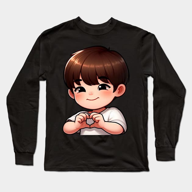 Cool Guy Korean Finger Hearts Kpop Long Sleeve T-Shirt by Plushism